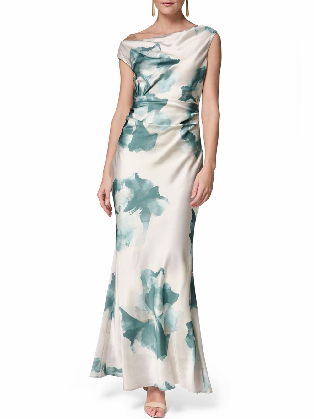 DONNA KARAN NEW YORK Water Lily Print One-Shoulder Gown 8